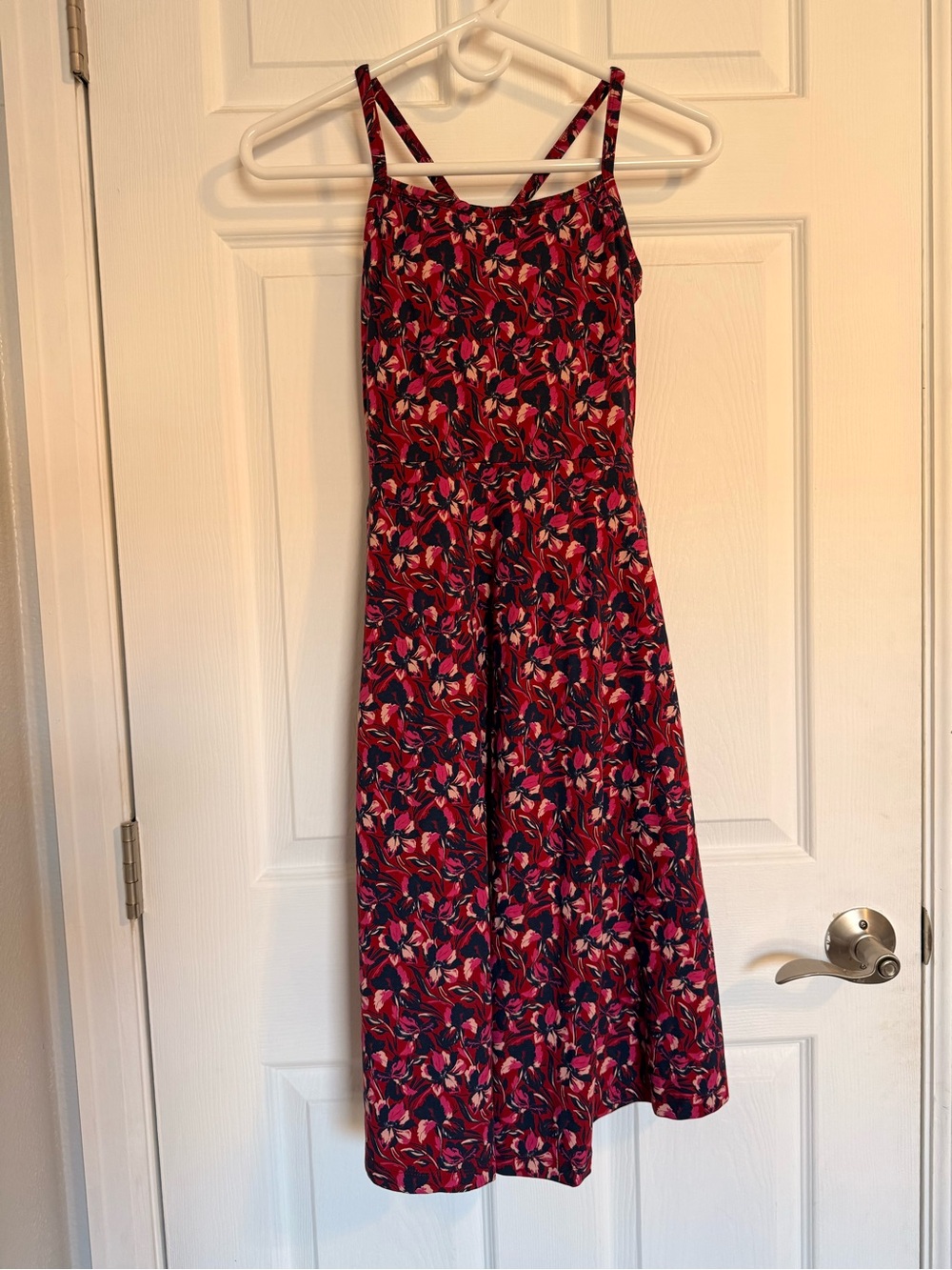 Pact Organic Cotton Floral Midi Dress XS Pink Red Fit & Flare Racerback